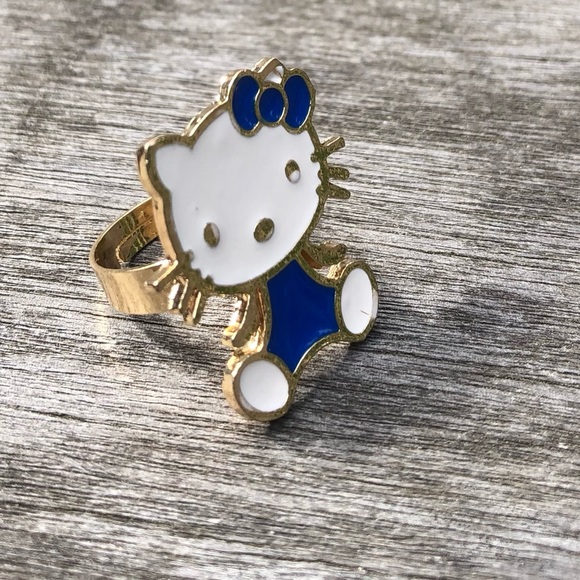 NEW RARE Collectible Hello Kitty Enamel Ring Jewelry Blue Off White Gold - Picture 4 of 11